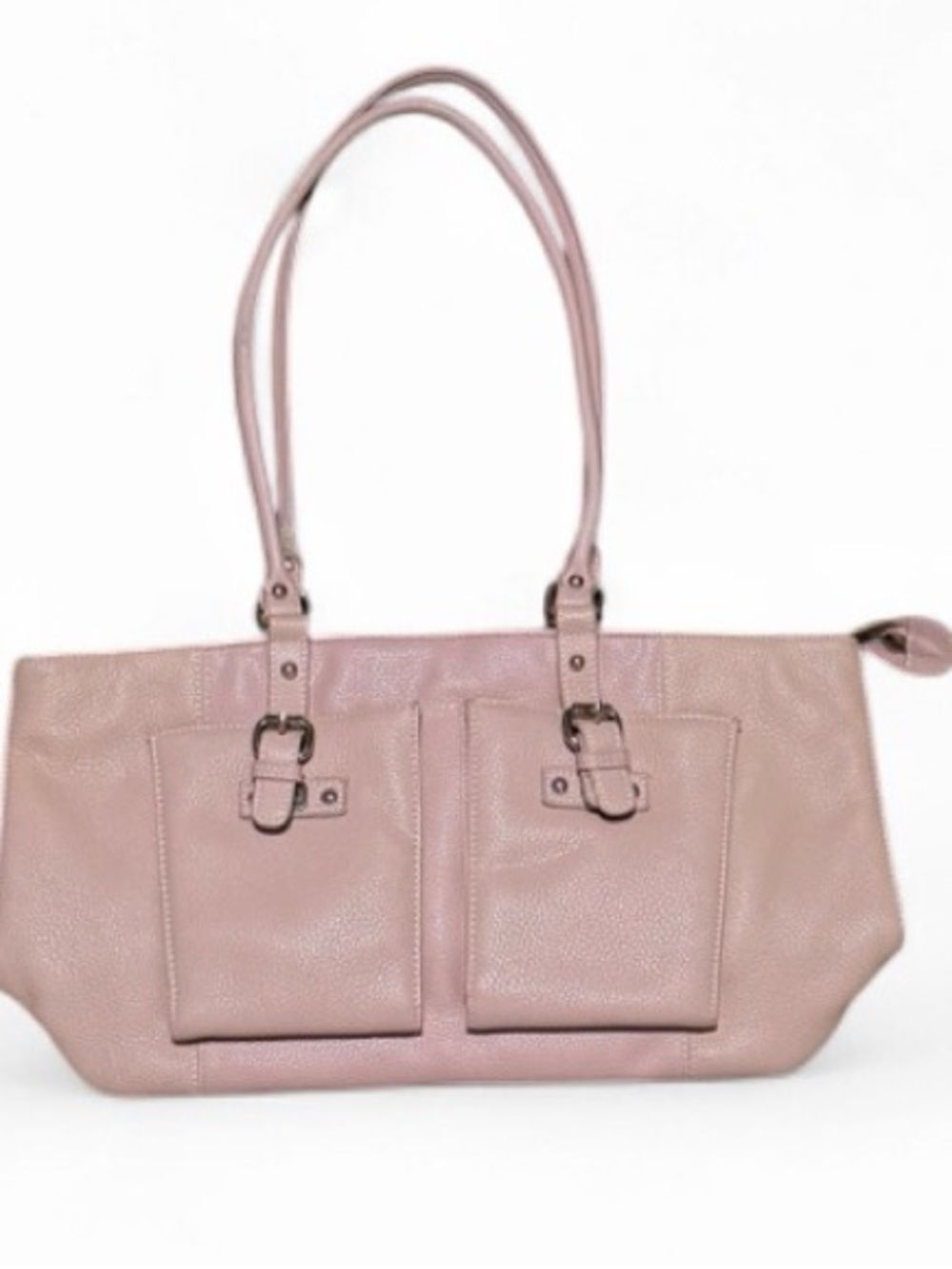 Light Pink Faux Leather Mc Shoulder Bag with Buckle Pockets